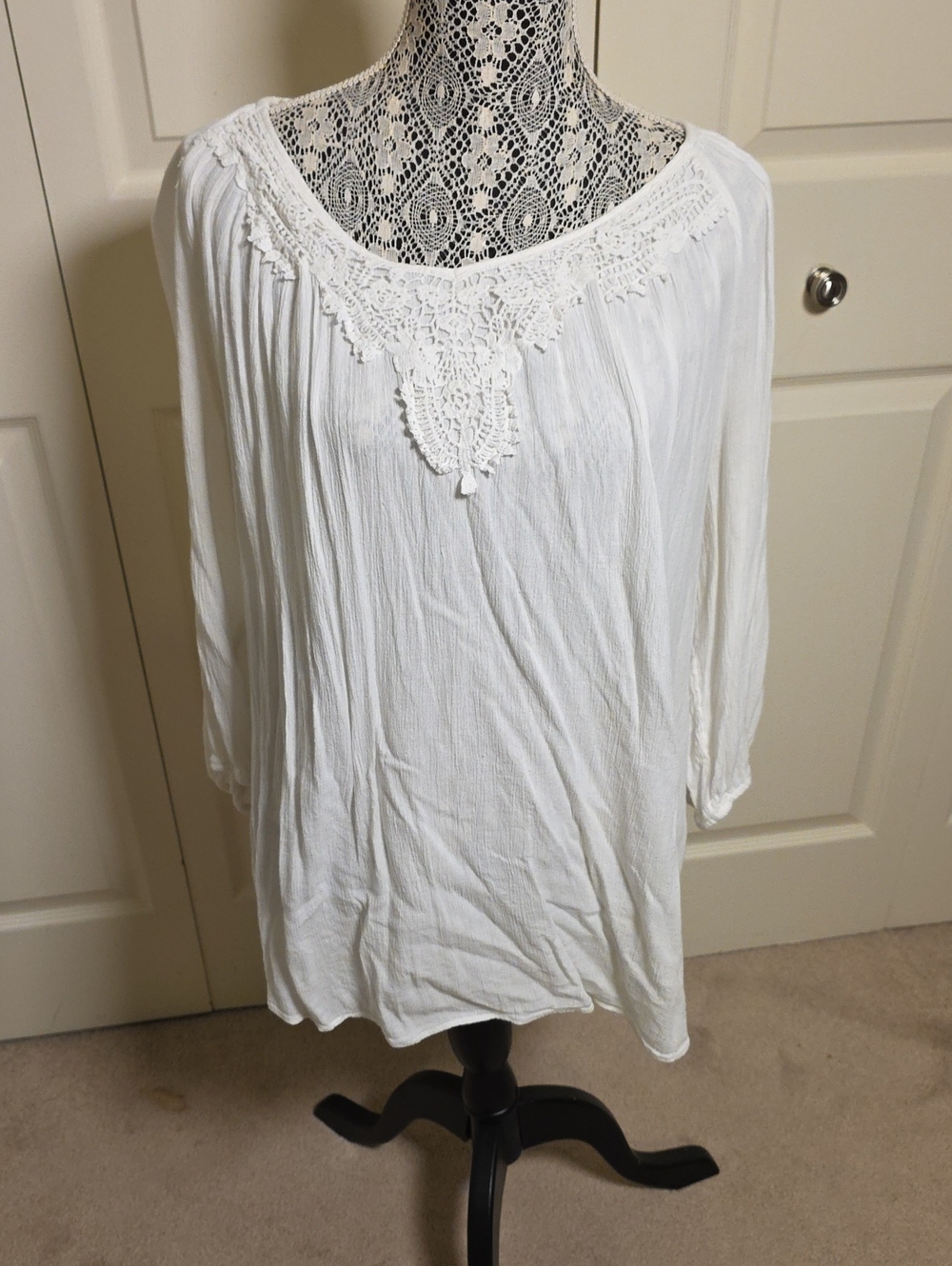 Chaps White Crochet-Yoke Peasant Tunic